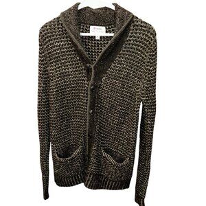 rag + bone black white marl knit shawl neck cardigan sweater UNISEX M